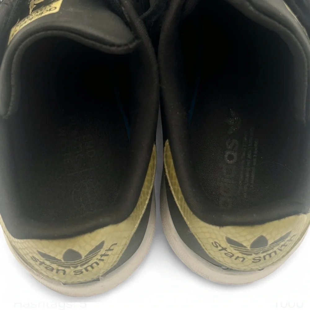 Adidas Stan Smith Kids 4.5 Black Gold Sneakers Fits Womens 6.5 Unisex Classic